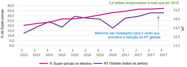 Gr&aacute;fico 2. Percentagem de super-porcas e nascidos totais globais
