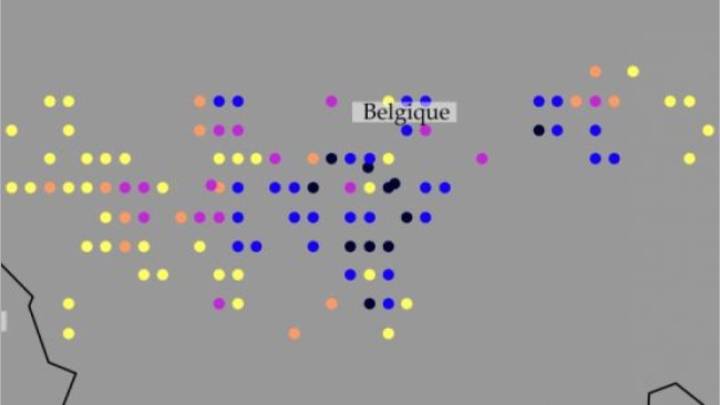 Localização dos casos de PSA no Sul da Bélgica.