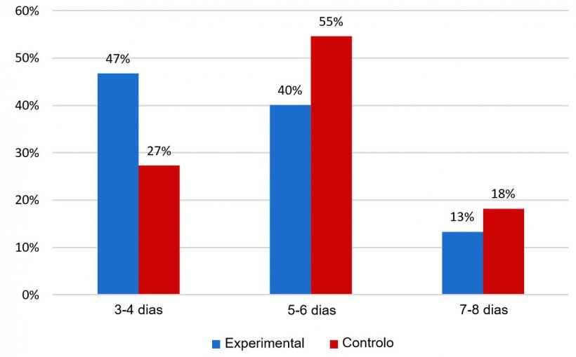 Figura 2: Percentagem de porcas que apresentam cio nos 8 dias posteriores ao desmame.
