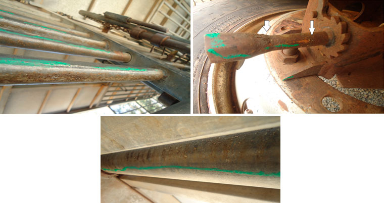 Foto 5: Uso de tiras de cor para marcar zonas que se devem voltar a limpar.
