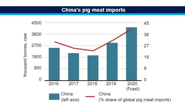 Importações de carne de porco da China. Fonte: FAO.