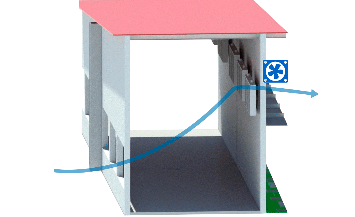 Ilustração 5: Edifício de maternidade com sistema de impulsão de ar sem filtração por sobrepressão e refrigeração por sistema de compressão mecânica (baterias de calor - frio).