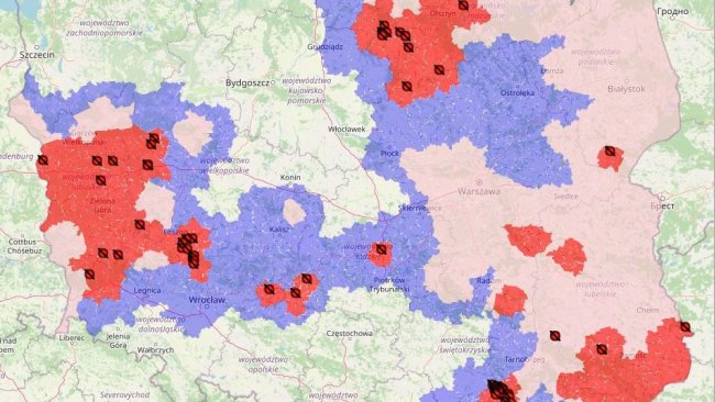 Mapa de focos de Peste Suína Africana em suínos em 2021. Situação a 3 de Setembro de 2021.