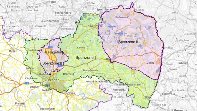 Vollständige kartografische Darstellung des Restriktionsgebietes