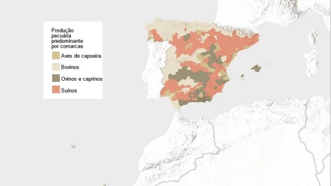 Tipo de produção animal predominante em Espanha (segundo UGT). Fonte: INE.