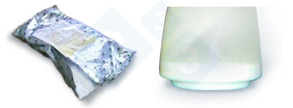 Figura&nbsp;3. Embalagem aberta (à esquerda) e precipitação (à direita).
