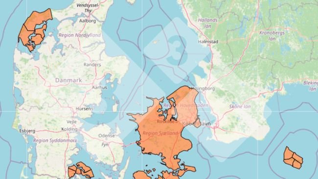 Figura 3. Estatuto da estratégia nacional de redução do PRRS em Dinamarca. A cor de laranja representa os programas regionais de erradicação estabelecidos.
