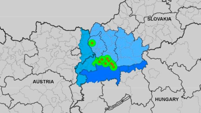 Zonas de proteção e vigilância e zona de restrição adicional de acordo com o Documento PLAN/FMD08 REV1/2025 2025-SANTE G2. Última actualização a 02/04/2025. Fonte: CE.