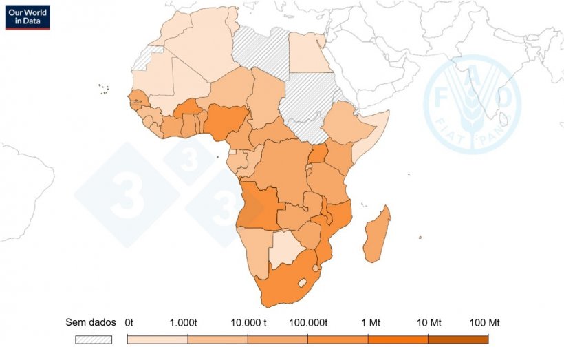 Produção de carne de porco em África 
 2022. Fonte: Organização das Nações Unidas para a Alimentação e Agricultura (2023)