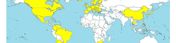 Países en los que se ha diagnosticado ES-PCV2 (en amarillo).