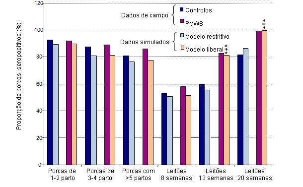 Comparación de resultados (seroprevalencia de PCV-2) del modelo de simulación con los datos de campo